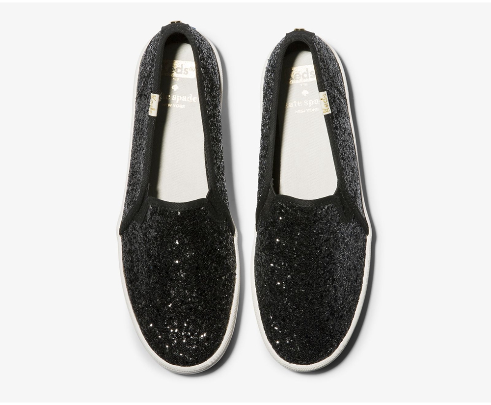 Keds Slip Ons Black - Kate Spade new york Double Decker Glitter - Womens WVRZCA-598